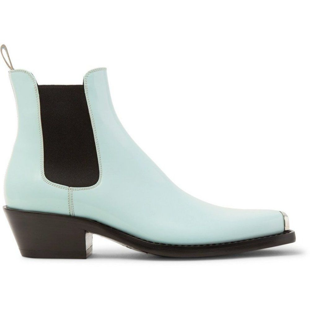 CALVIN KLEIN 205W39NYC Claire Glossy Leather Chelsea Boots In Green - Picture 2 of 16